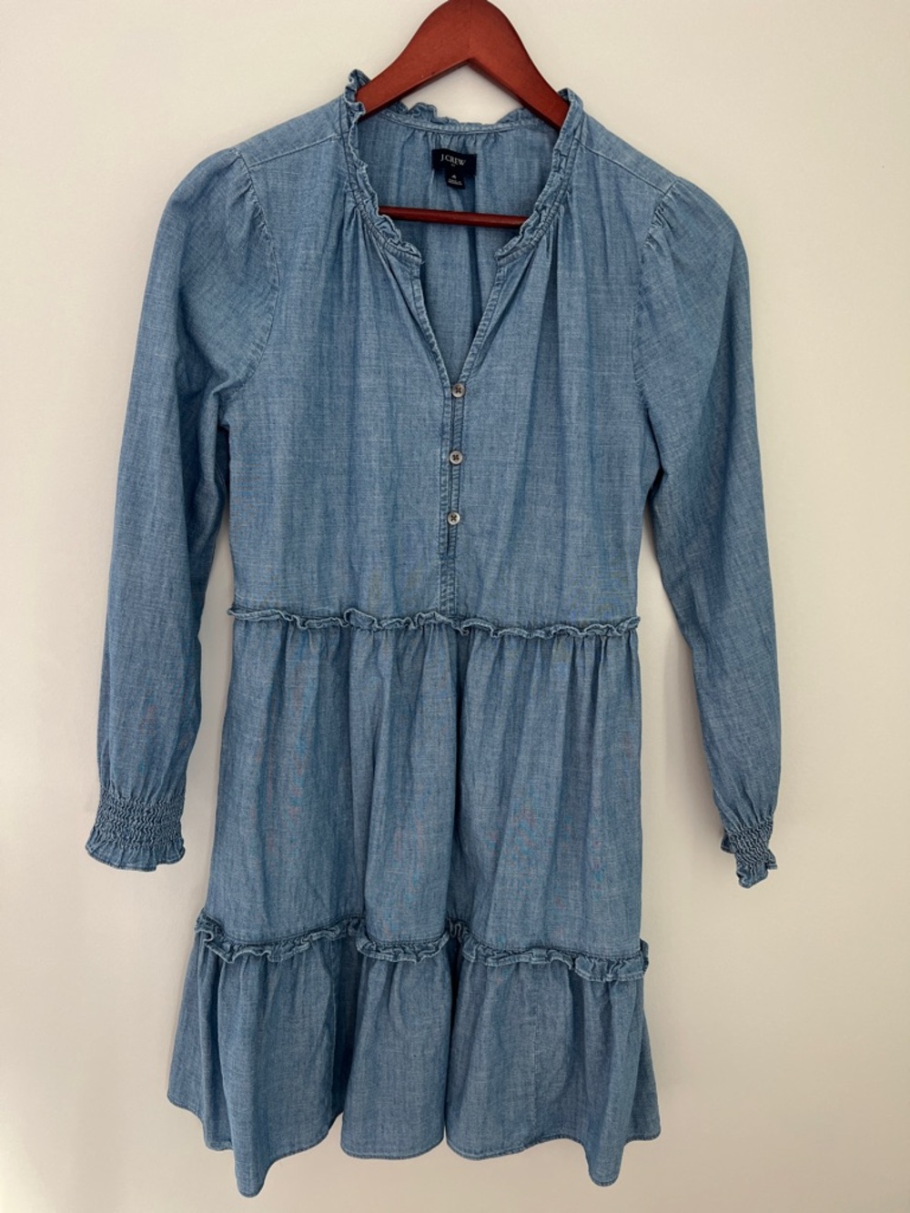 JCREW Light Chambray Tiered Long-Sleeve Dress Size 4
